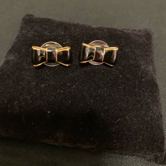 Elegant Kate Spade Golden Black Bow Stud Earrings